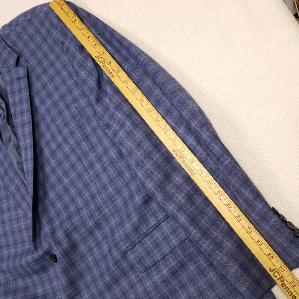 Ralph Ralph Lauren Sport Coat Men 52L Blue Plaid Check Wool Blend Stretch Blazer
